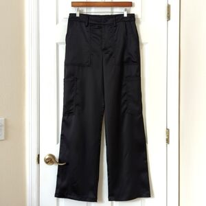 Sanctuary Gina Satin High Waisted Straight Wide Leg Cargo Pants Black Medium